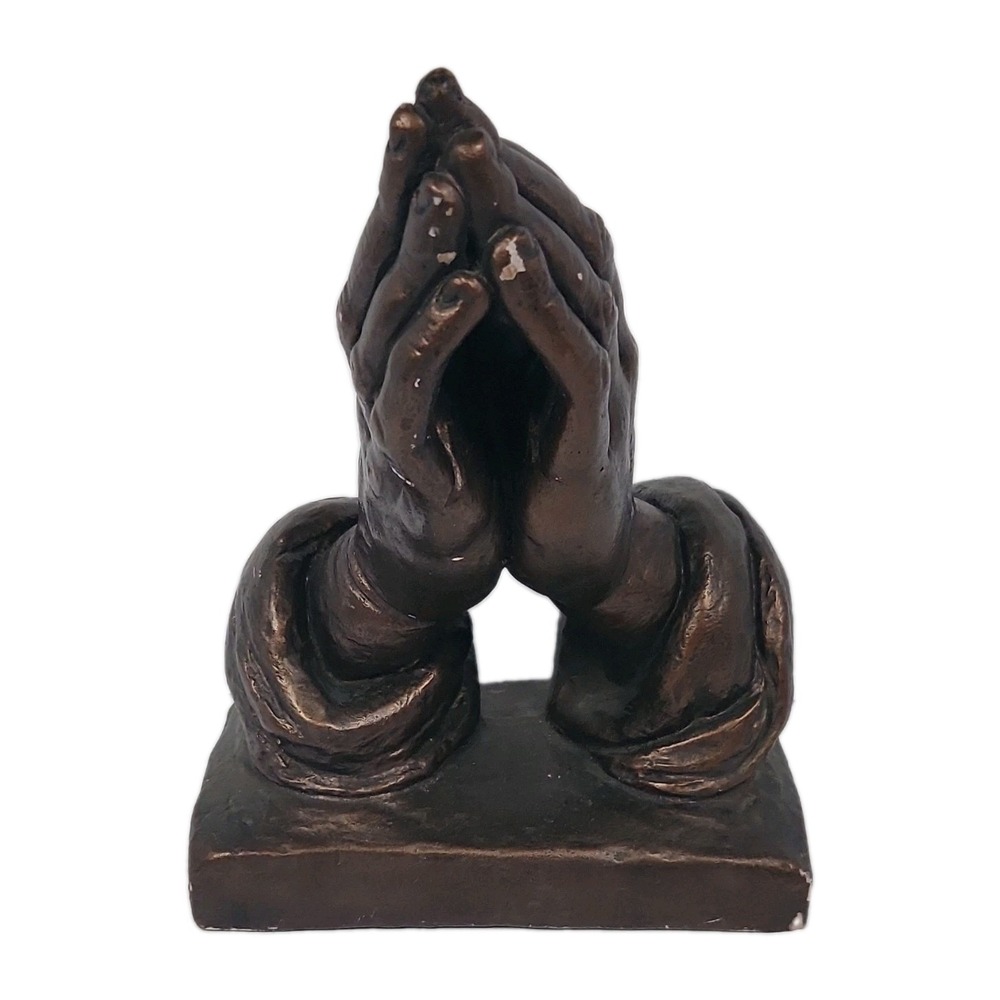 Vintage 1962 Austin Production Praying Hands Sculpture Statue Bronze Mid Century
